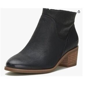 NEW Lucky Brand Black Leather Ankle Booties Women's Size 10M Stacked‎ Heel